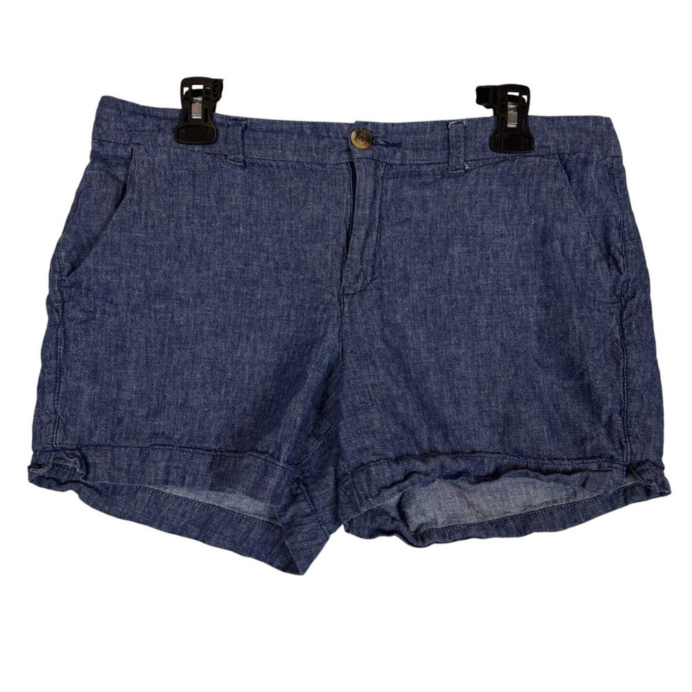 Old Navy Shorts Womens 12 Blue Linen Blend Herringbone Chino Twill 3.5 Inseam